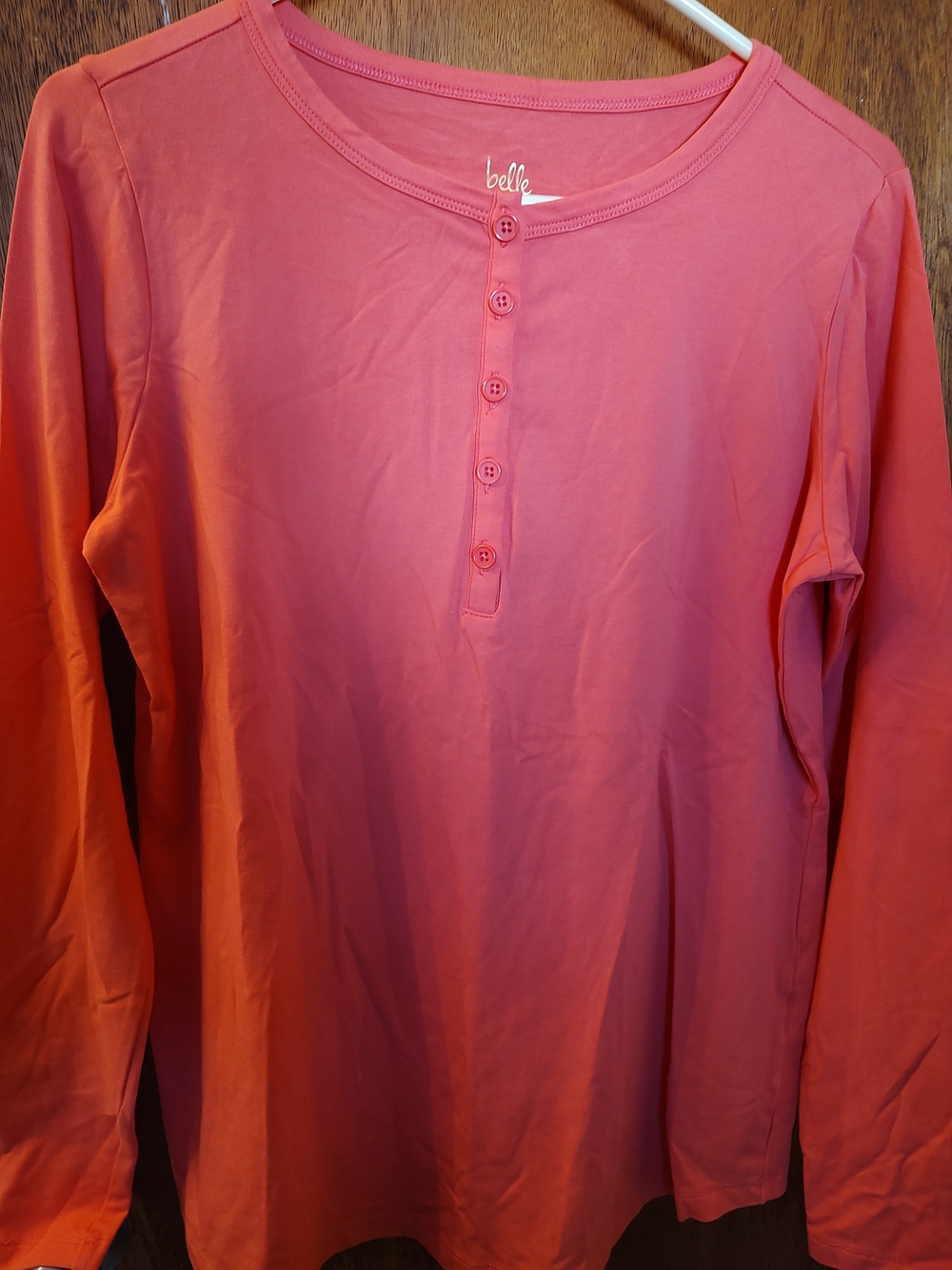 Belle by Kim Gravel Coral Long Sleeve Henley Top